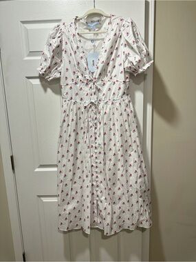 Hill House White Dress with Red & Blue Sailboat Print